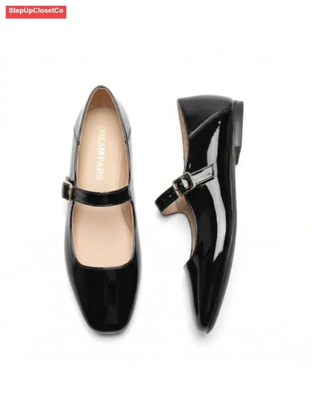 Women's Square Toe Mary Jane Flats - Adjustable Strap Cushioned